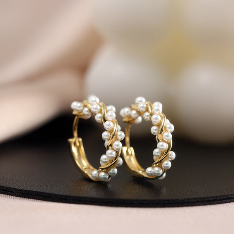 Pearl Gold Hoop Earrings