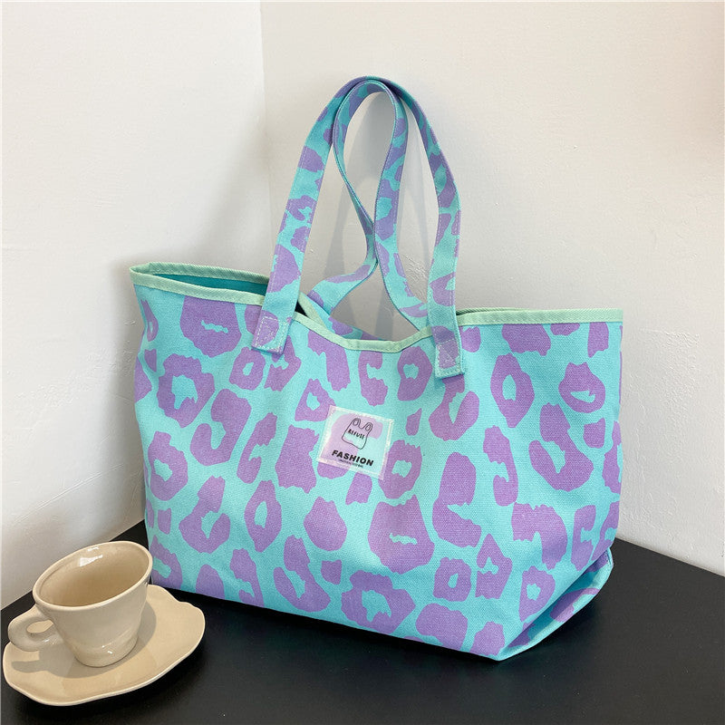 Blue Leopard Canvas Tote Bag