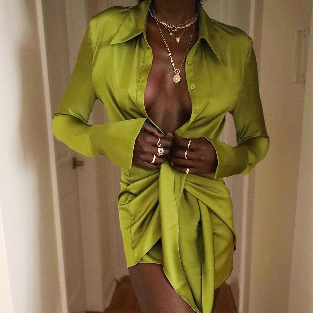 Long Sleeve Satin Mini Dresses