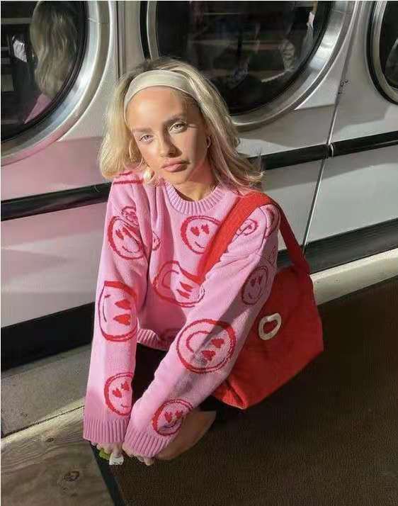 Pink Smiley Face Sweater