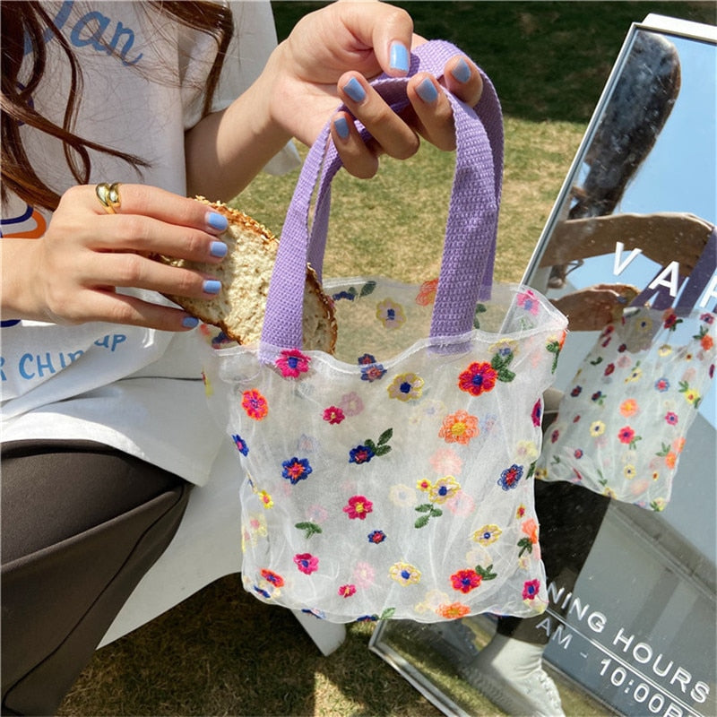 Flower Embroidery Hand Bag Organza