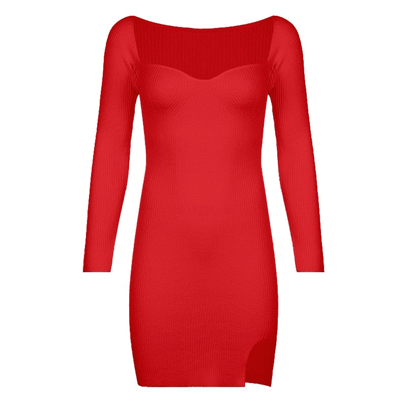 Basic Split Knitted Mini Dress