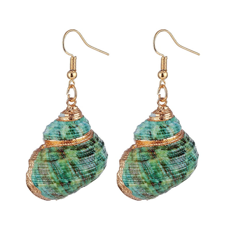 Gold Color Shell Pendant Earrings