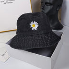 Denim Daisy Embroidery Bucket Hat