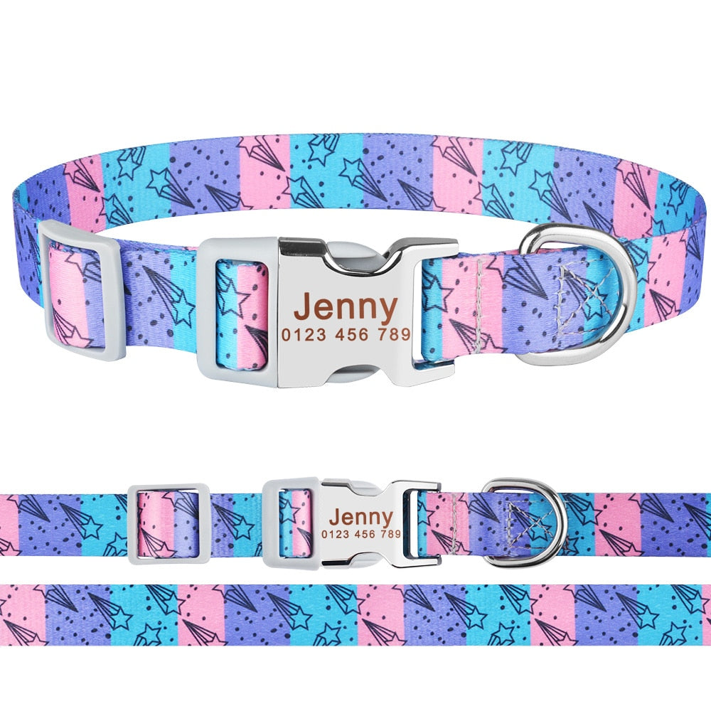 Adjustable Nylon Cool Dog Collar Print