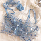 Blue Embroidery Lingerie Set