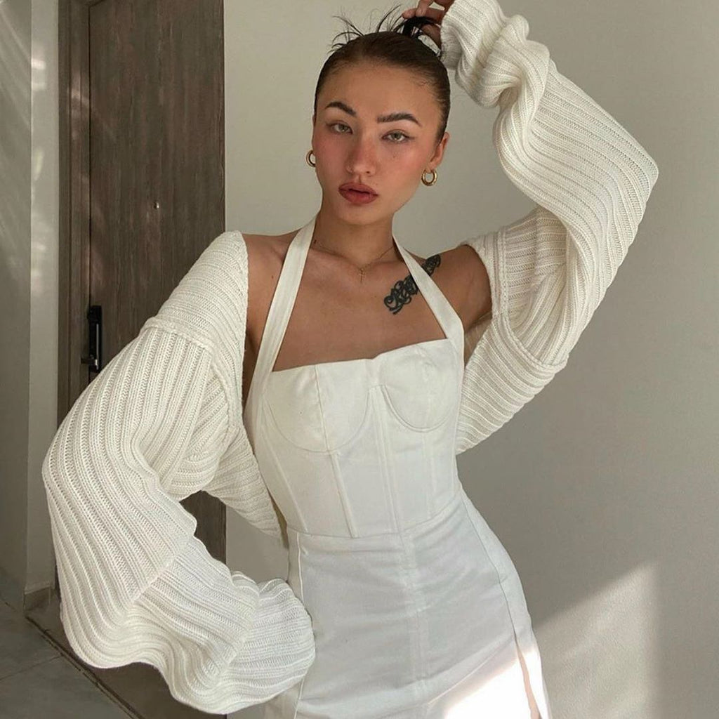 Long Sleeve Loose Knitted Crop Top Cardigan