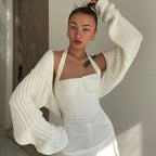 Long Sleeve Loose Knitted Crop Top Cardigan