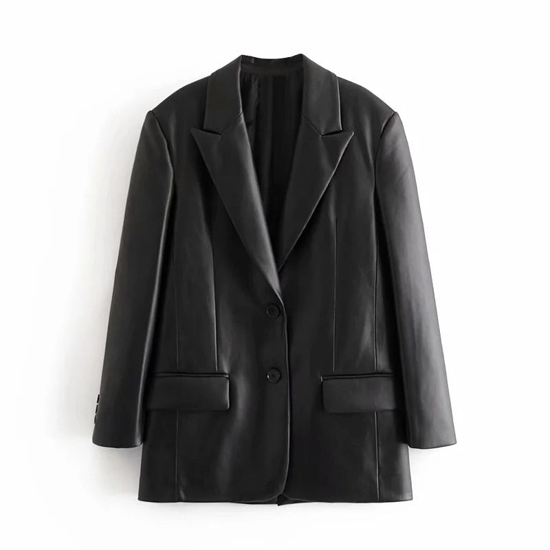 Black Basic Leather Blazer