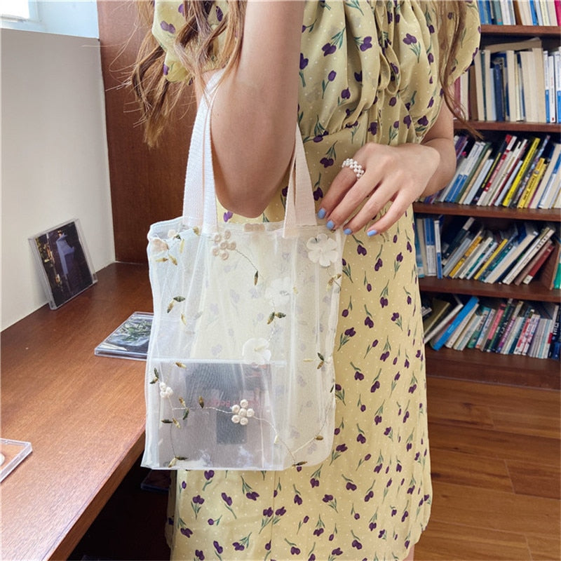 Flower Embroidery Hand Bag Organza