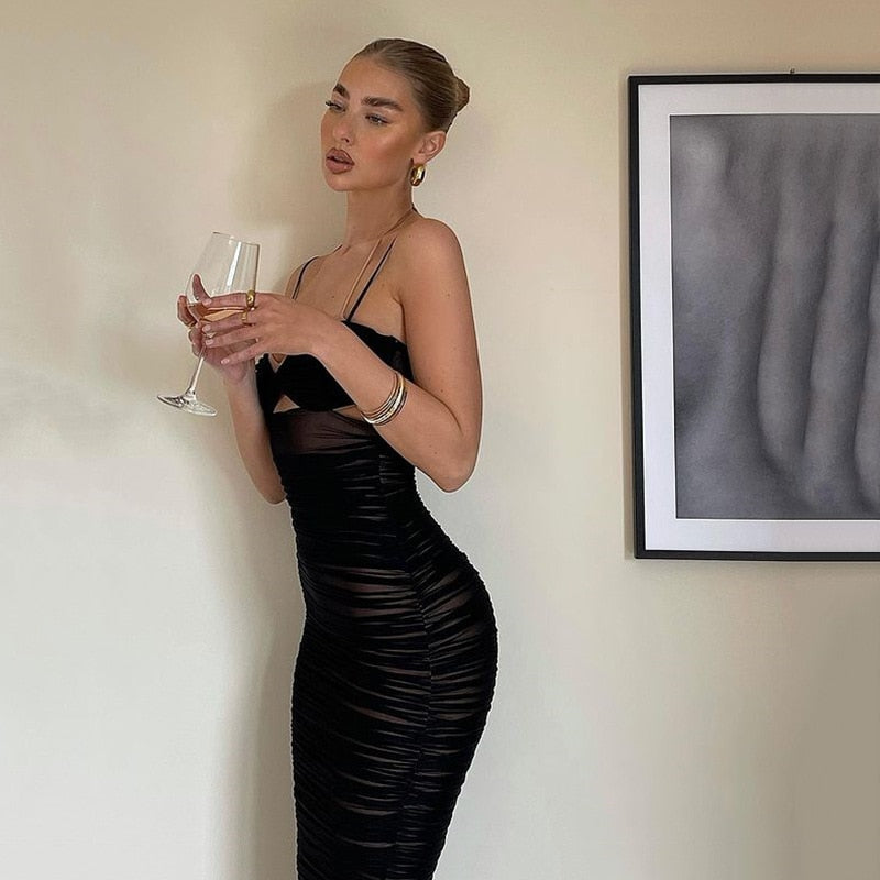 Slip Cut Out Ruched Midi Dress