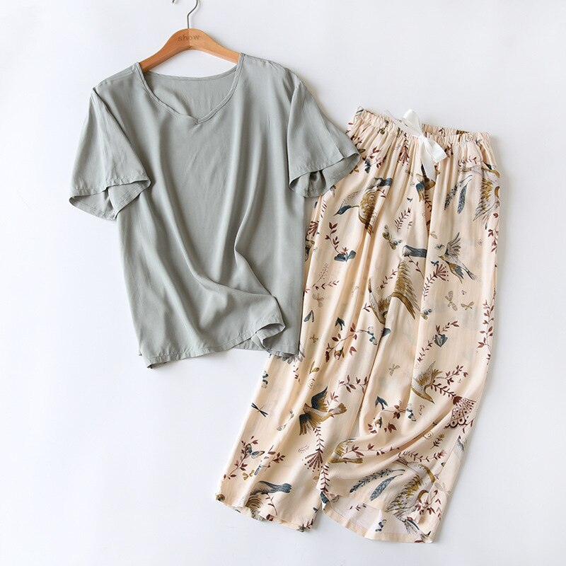 Floral Printed Short Sleeve+Pants 2Pcs Set