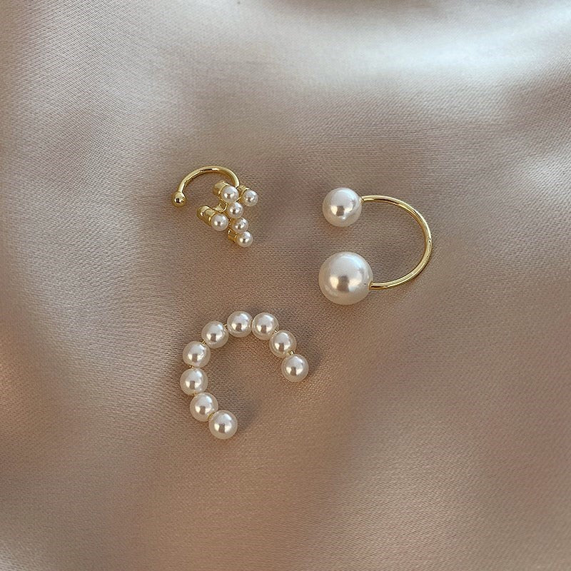 3Pcs Pearl Ear Cuffs Earrings