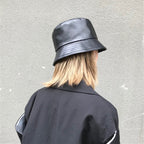 Black Soft PU Leather Bucket Cap
