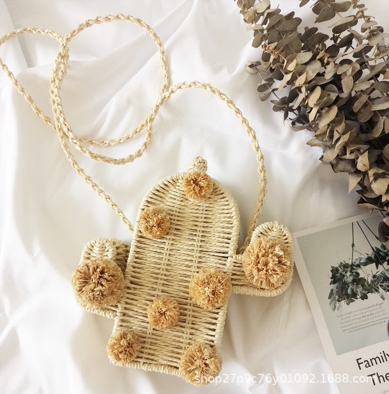 Cactus Shape Rattan Crossbody Bags