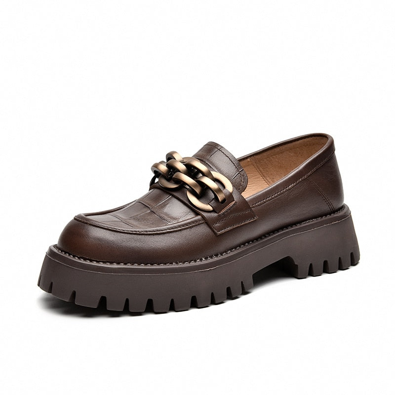 Chunky  Leather Platform Loafers Shoes
