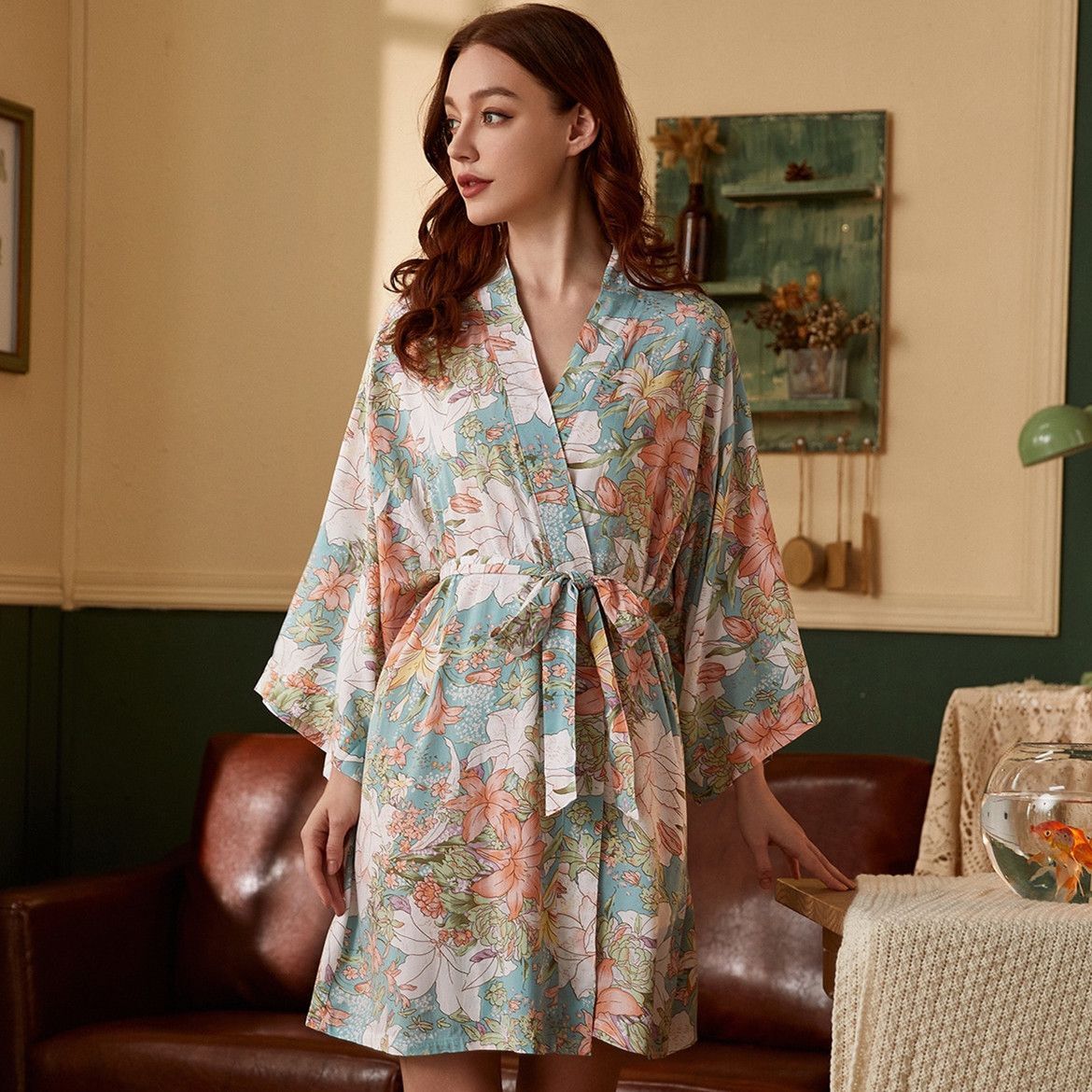 Silk Satin Thin Robe Floral Printed