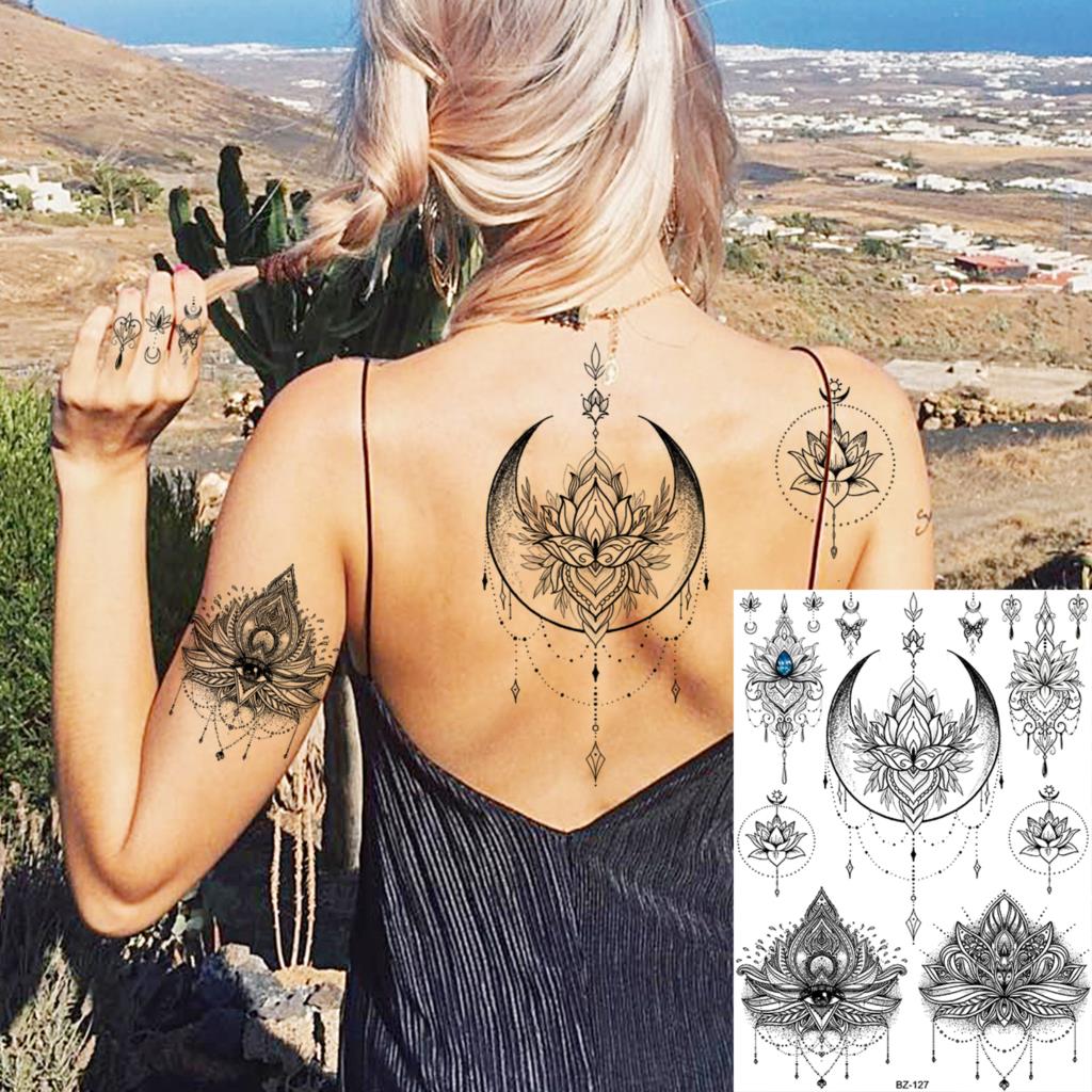 Lotus Henna Mandala Chest Temporary Tattoos