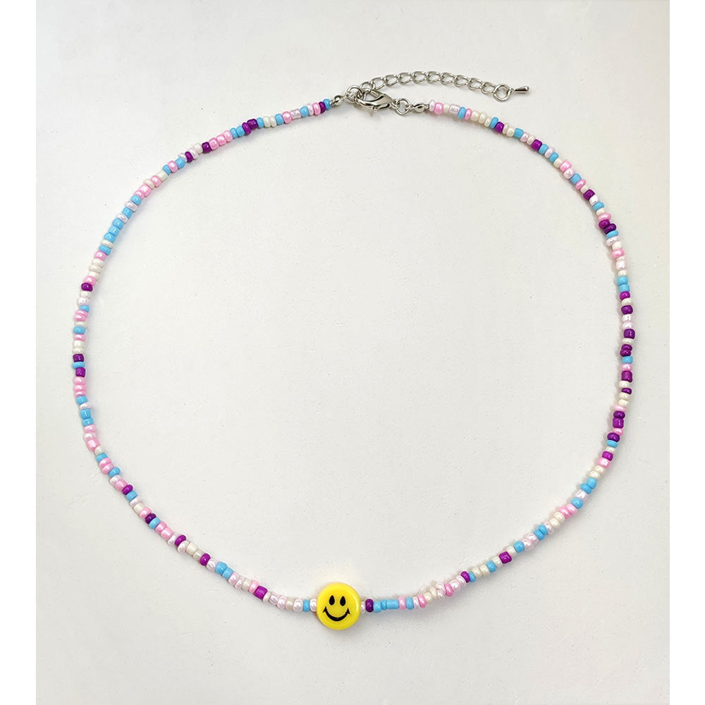 Boho Smiley Pearl Rainbow Choker Necklace