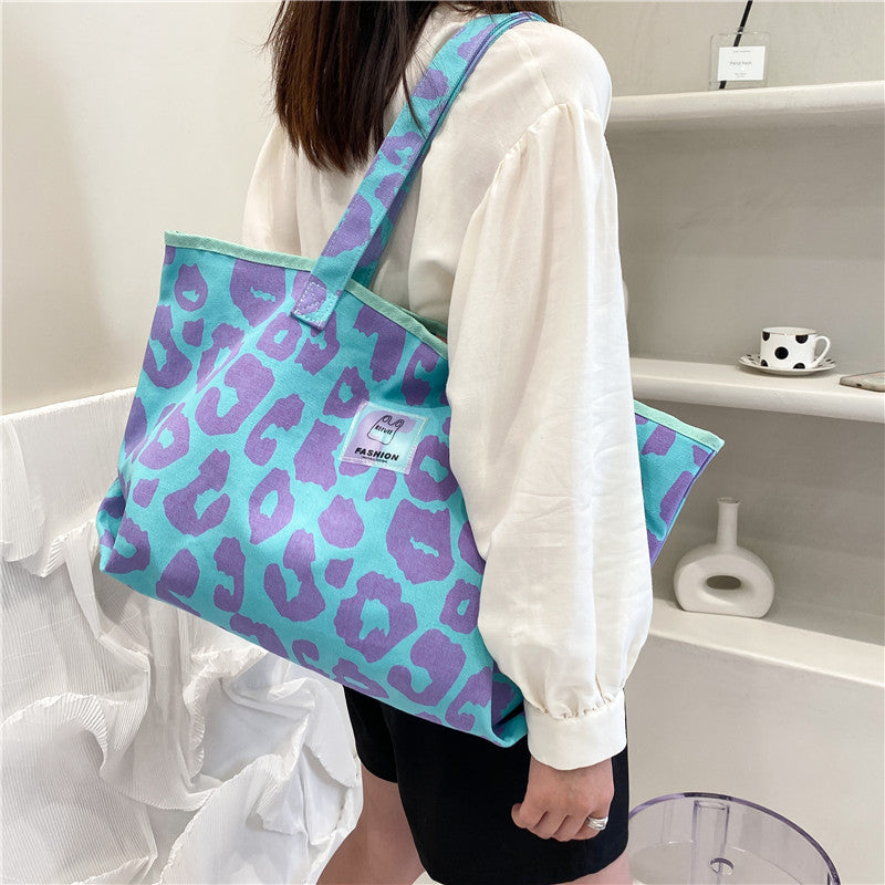 Blue Leopard Canvas Tote Bag