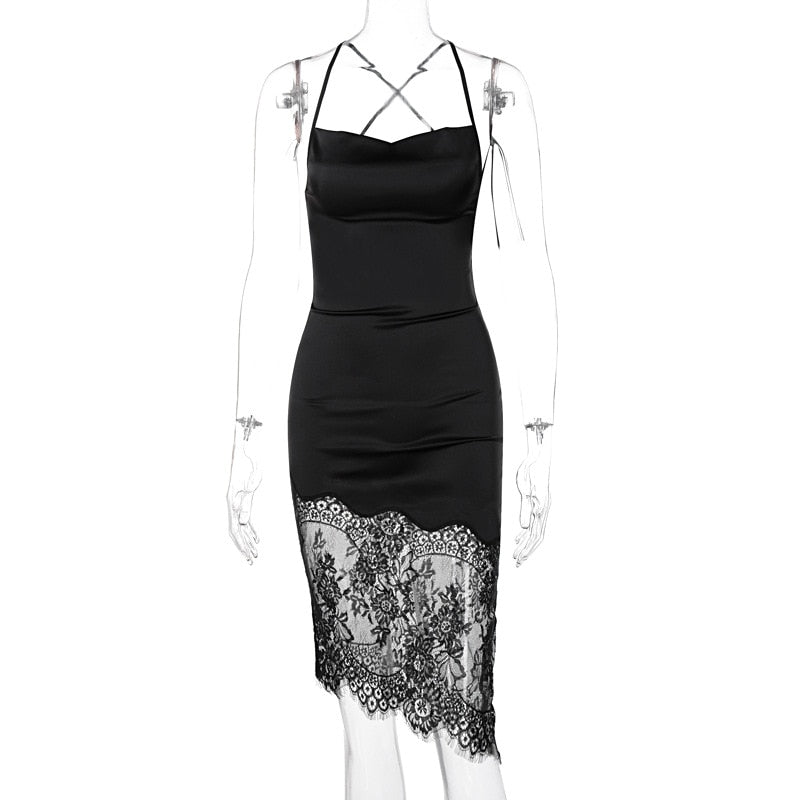 Spaghetti Strap Lace Midi Dresses