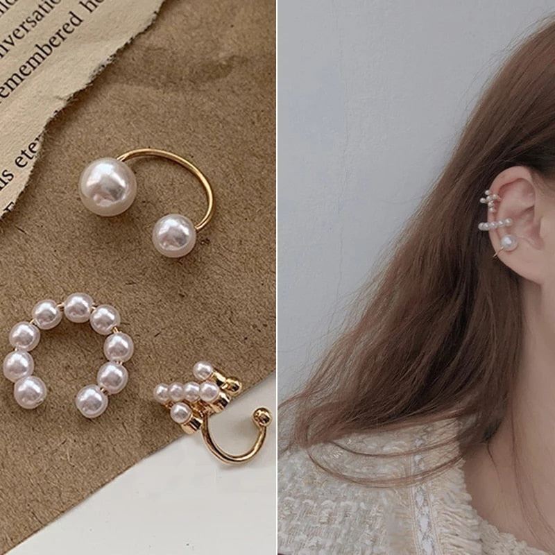 3 Pcs Ear Cuff Pearl Earrings