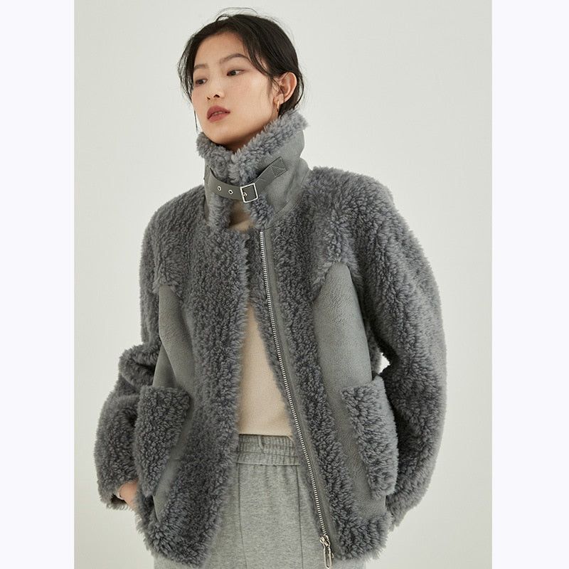 Grey Sheep Fur Wool Jacket