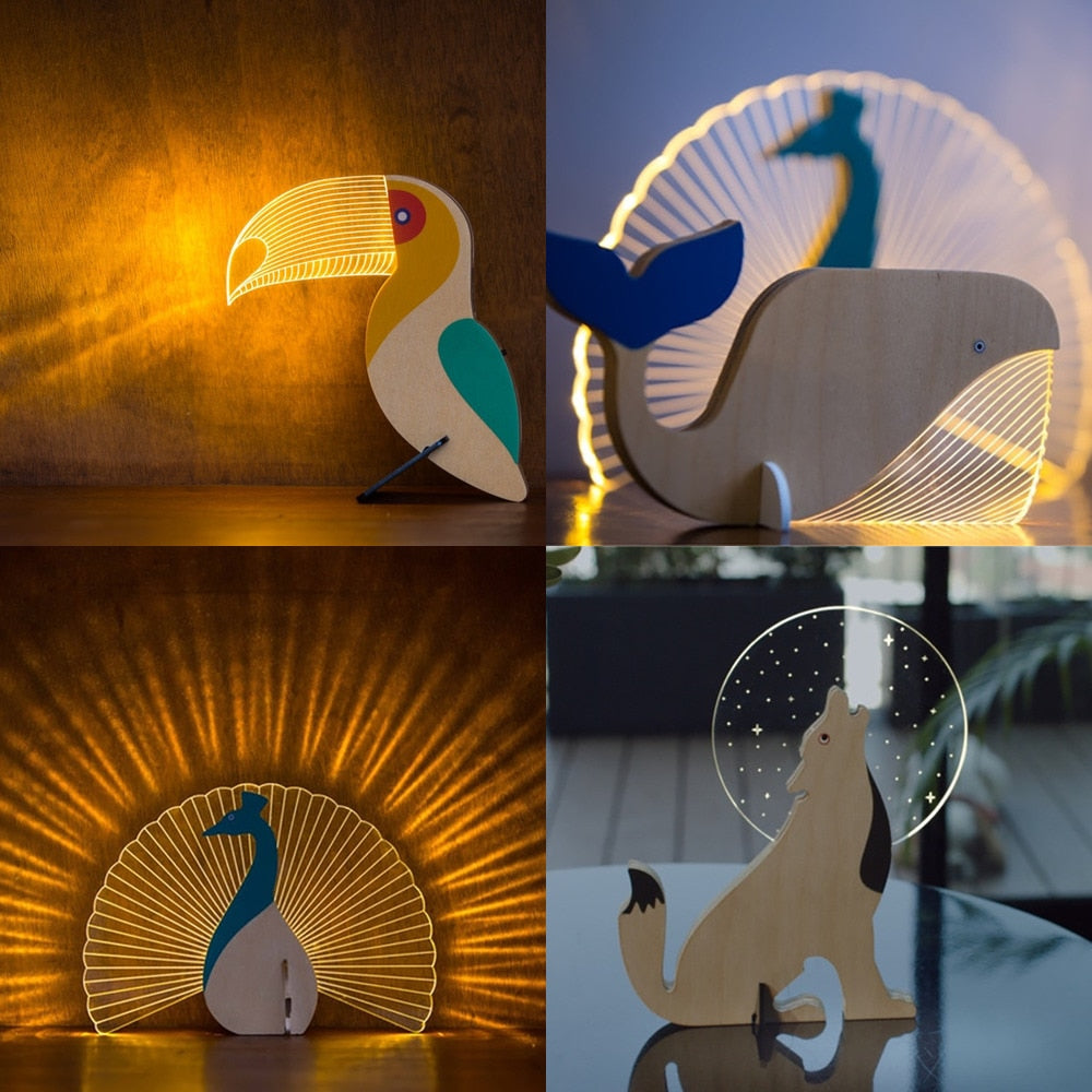 Animal Luminous Ornaments Wood Acrylic Table