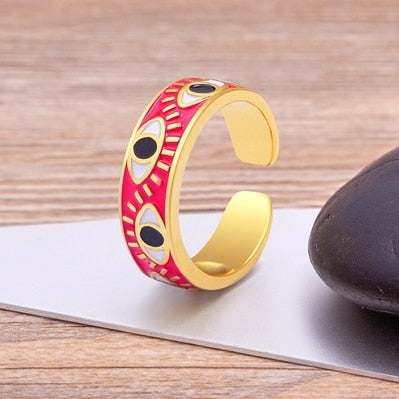 Evil Eye Gold Pink Ring
