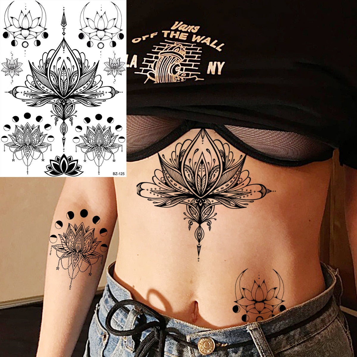 Lotus Henna Mandala Chest Temporary Tattoos