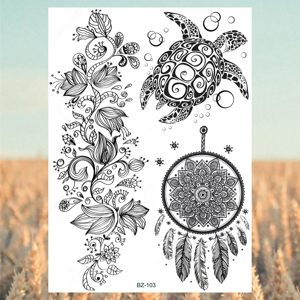 Lotus Henna Mandala Chest Temporary Tattoos