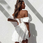 White Ruffle Dress Tie Up
