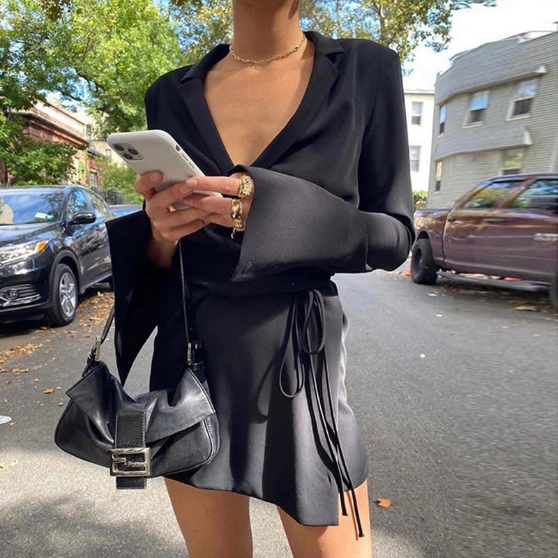 Satin V-Neck Shirt Dress