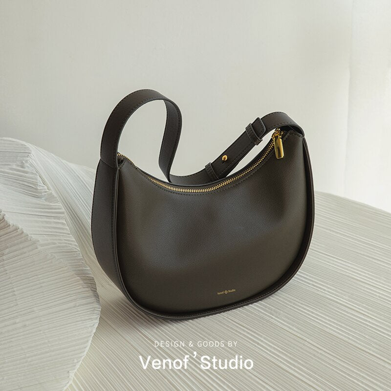 Soft Leather Half Moon Tote Bag