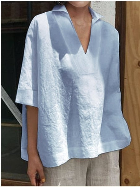 V Neck Cotton Linen Shirt