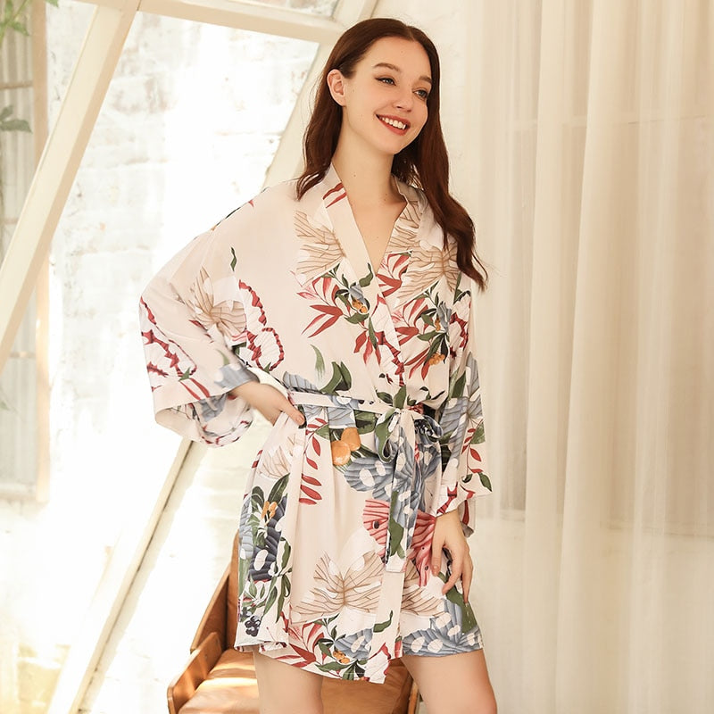 Silk Satin Thin Robe Floral Printed