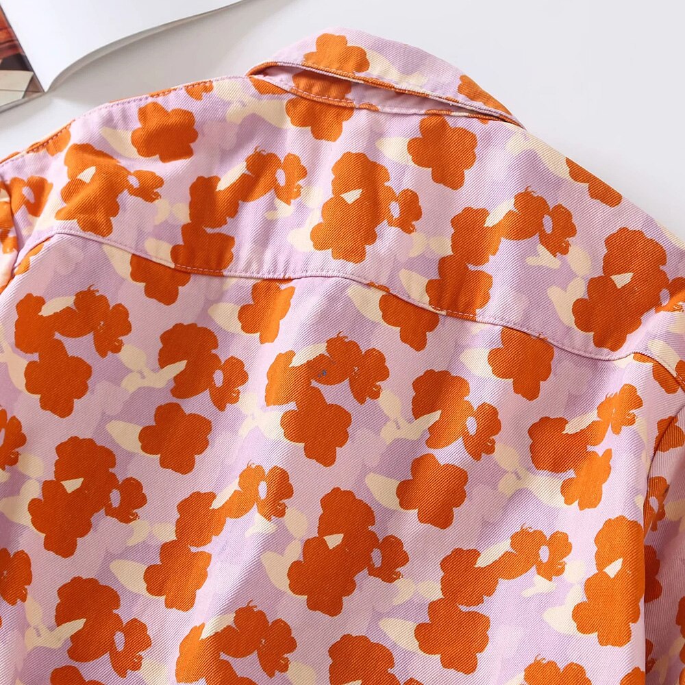 Flowers Print Denim Cotton Two-piece Set