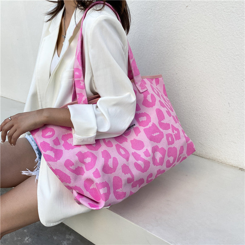 Pink Leopard Canvas Tote Bag