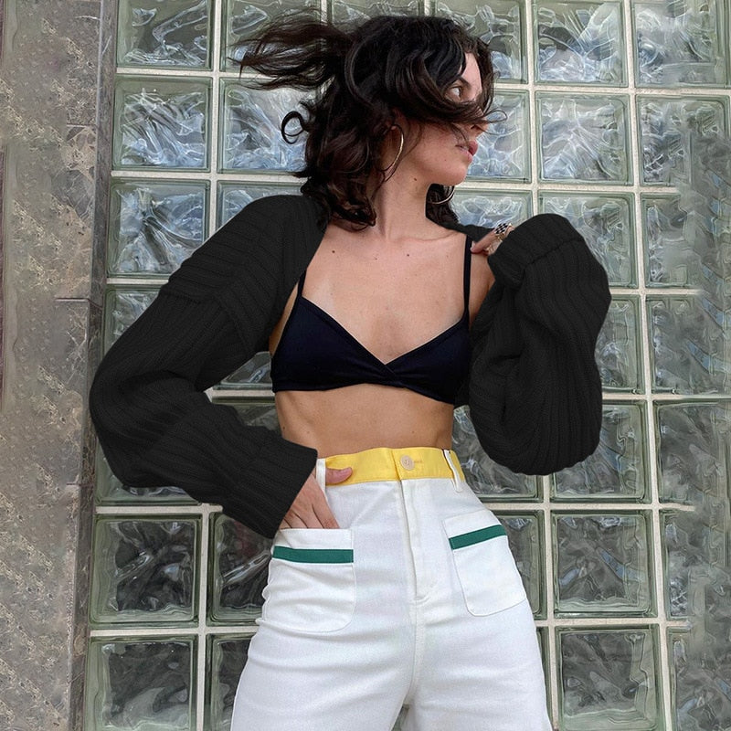 Long Sleeve Loose Knitted Crop Top Cardigan