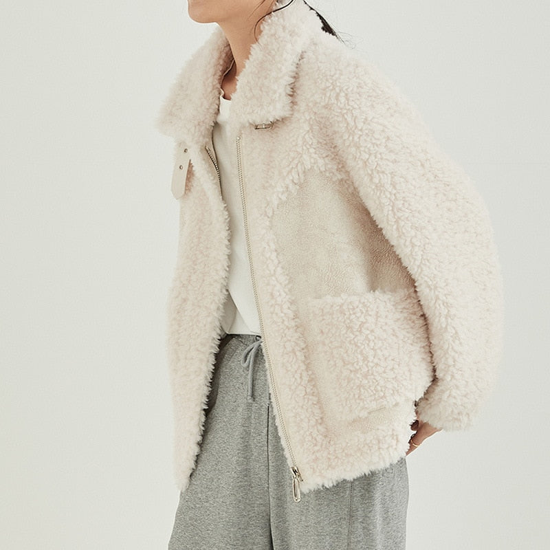 White Sheep Fur Wool Jacket