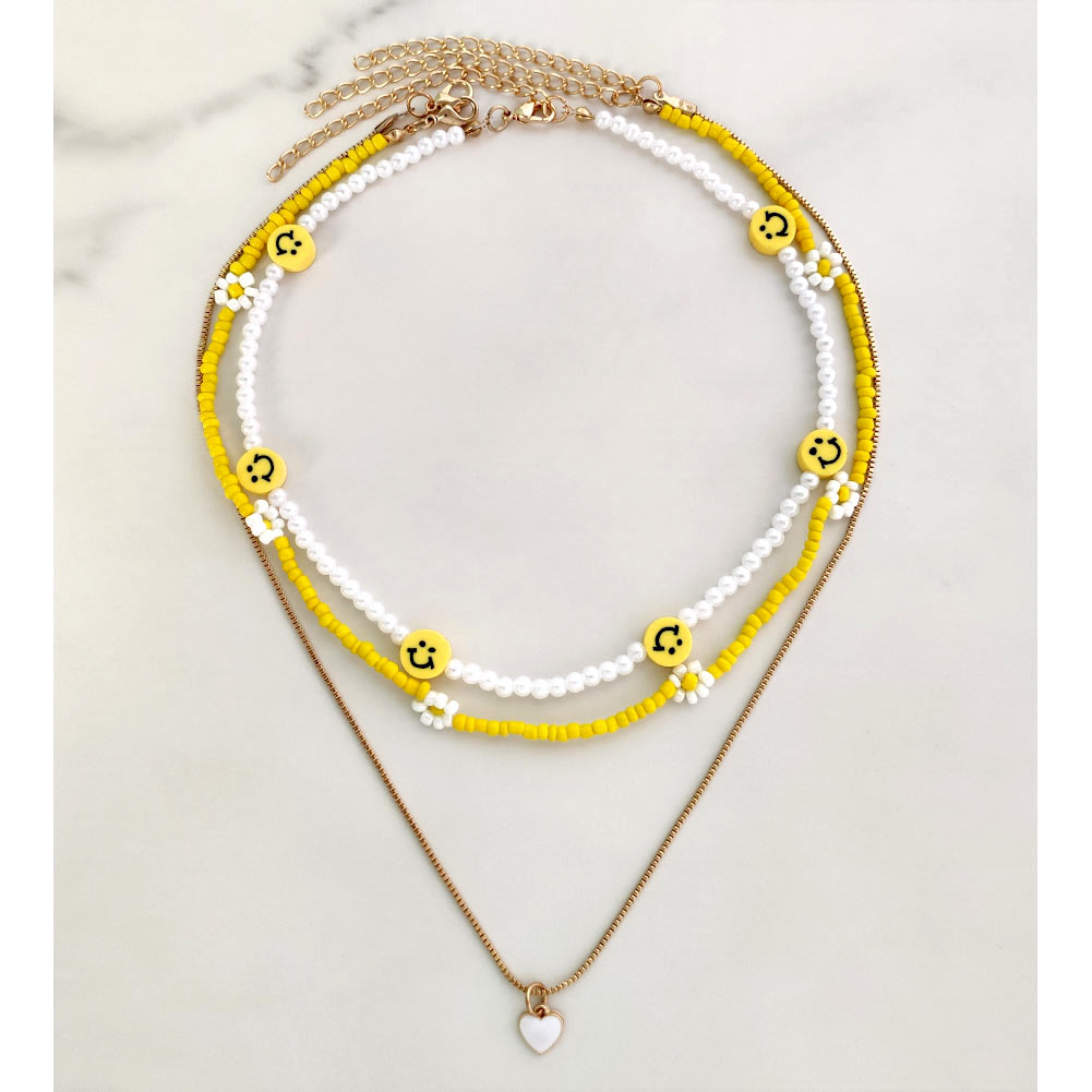 Boho Smiley Pearl Rainbow Choker Necklace