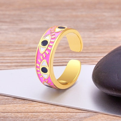 Evil Eye Gold Pink Ring