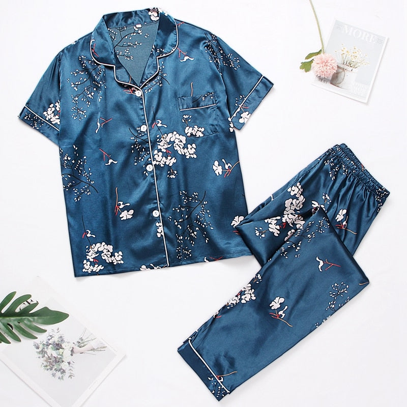 Satin Silk Floral Pajama Set