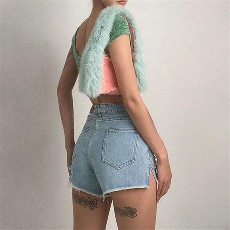 Ripped High Waist Loose Short