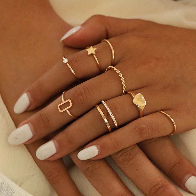Star Moon Rhinestone Gold Ring