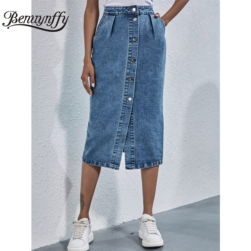 Knee Length Denim Skirt