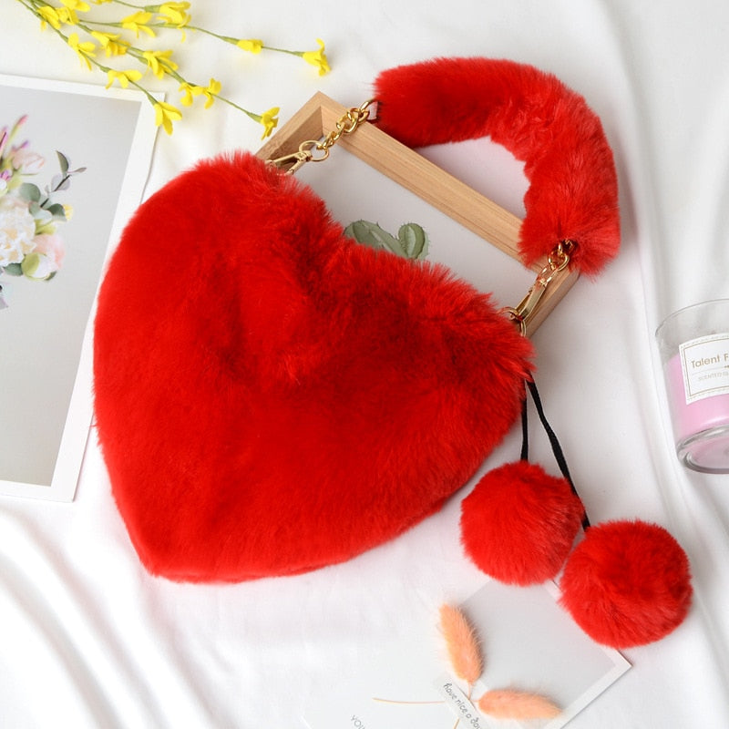 Faux Fur Heart Shaped Shoulder Bag