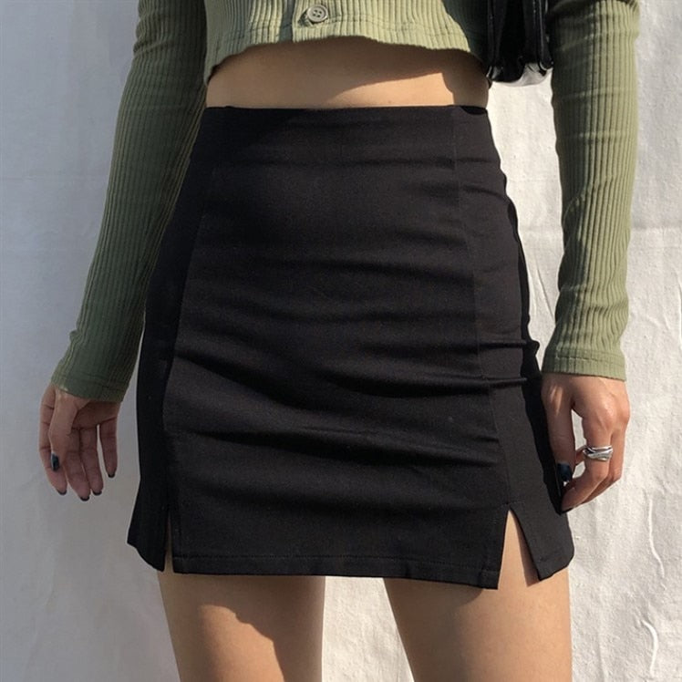 Black Split Mini Skirt