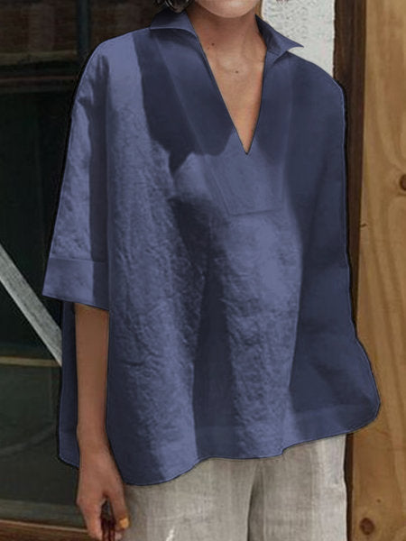 V Neck Cotton Linen Shirt