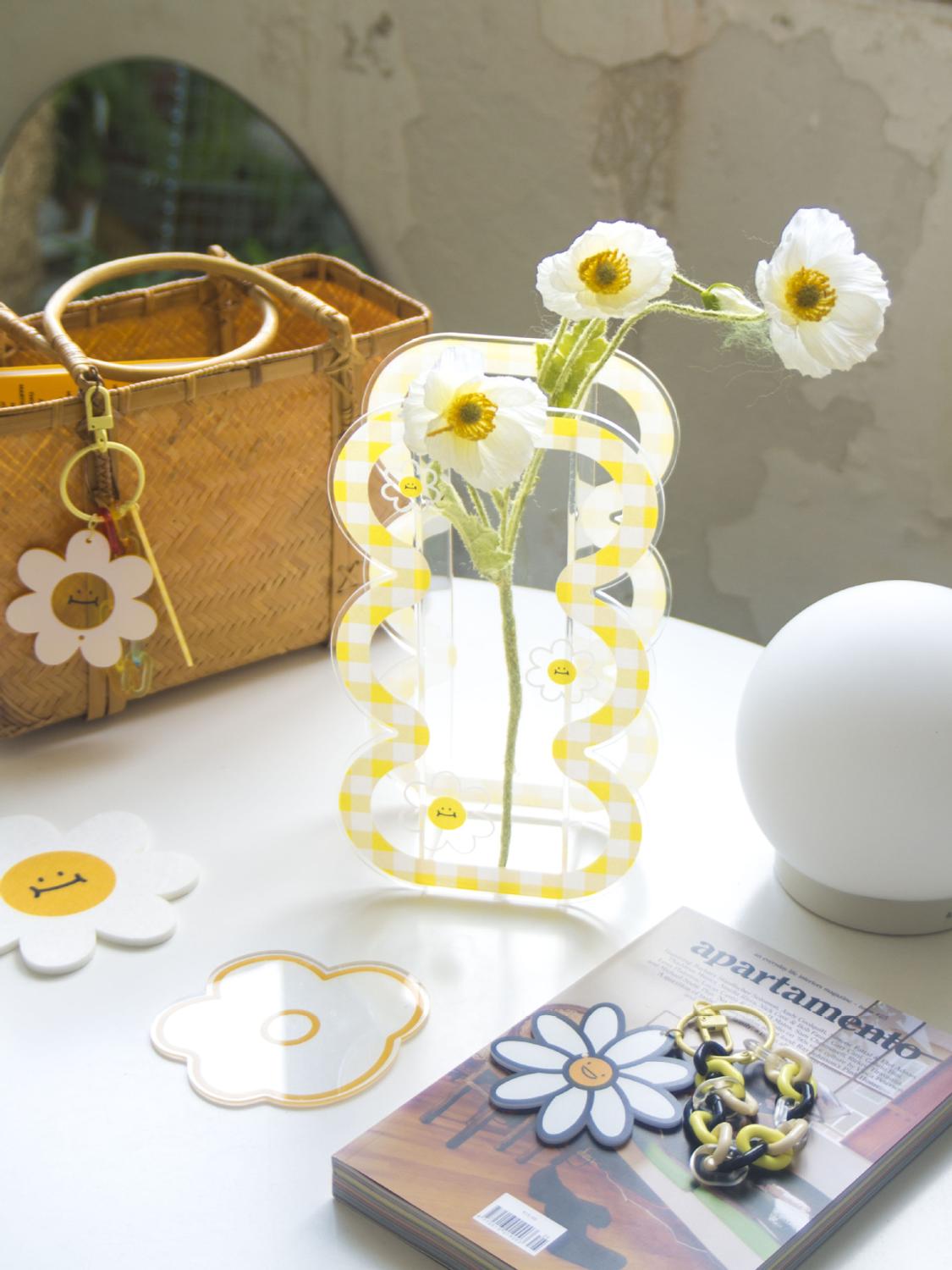 2pcs Transparent Plaid Vase Acrylic